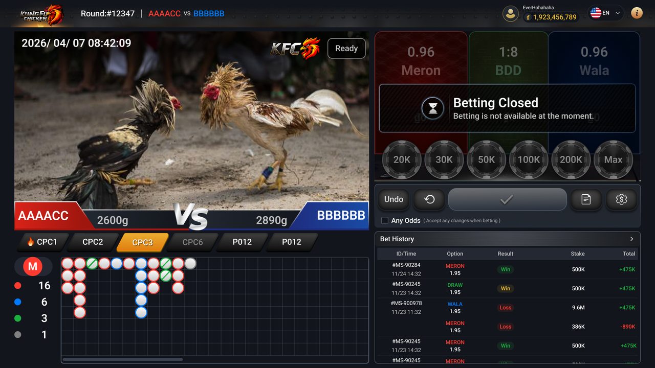Desktop betting UI